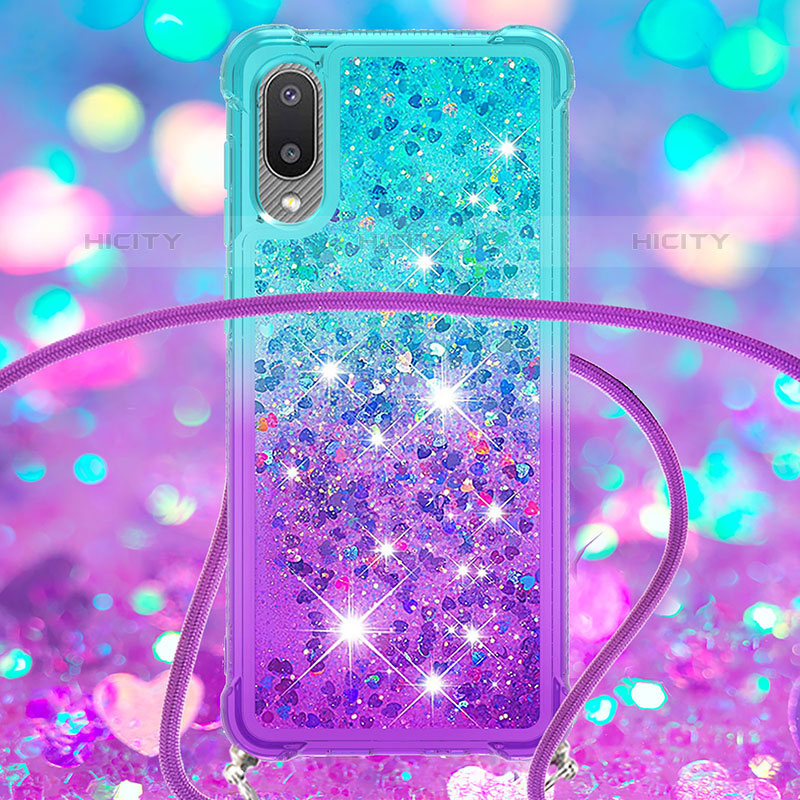 Funda Silicona Carcasa Goma Bling-Bling con Acollador Cordon Lanyard S01 para Samsung Galaxy M02