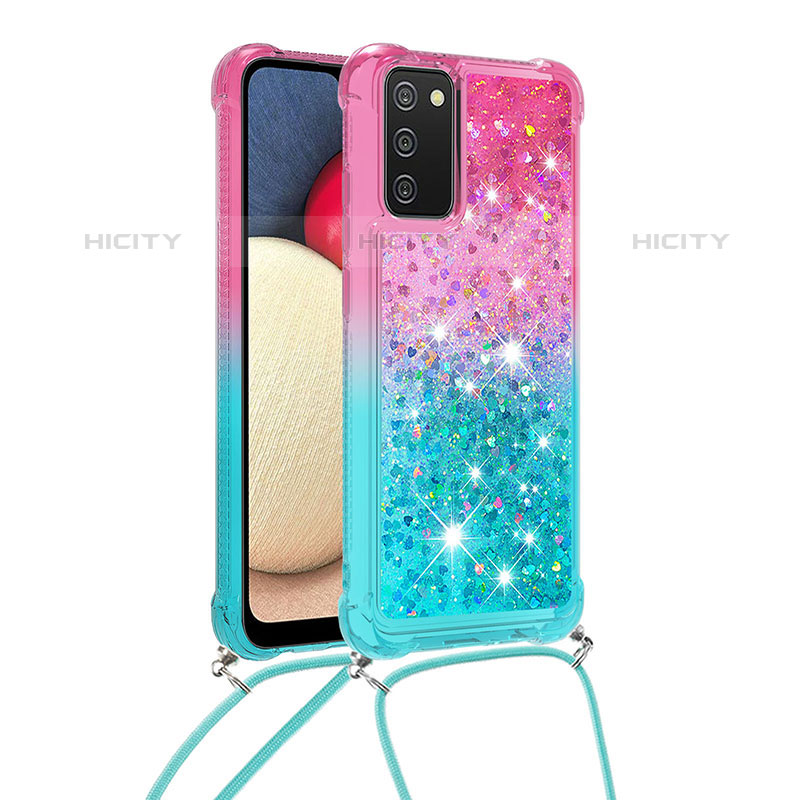 Funda Silicona Carcasa Goma Bling-Bling con Acollador Cordon Lanyard S01 para Samsung Galaxy M02s