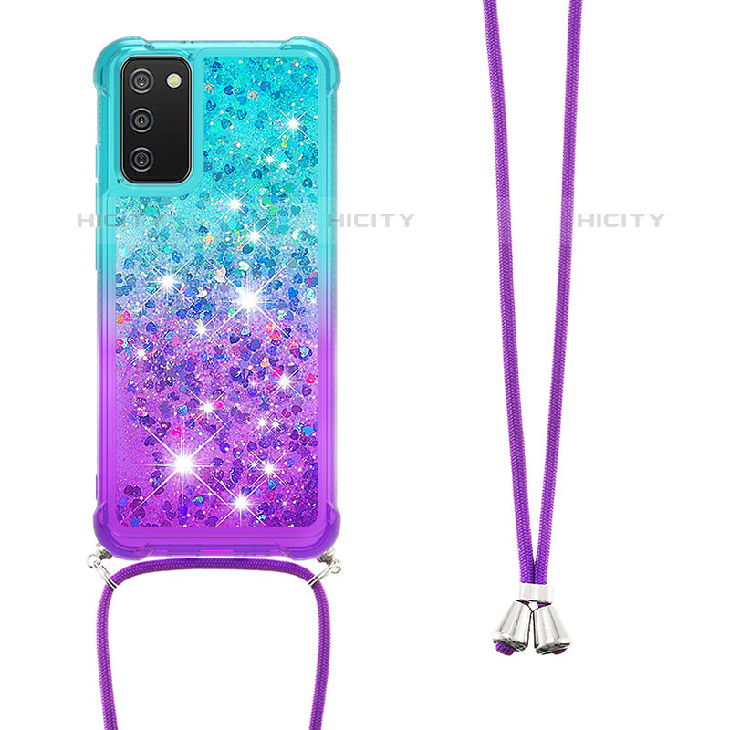 Funda Silicona Carcasa Goma Bling-Bling con Acollador Cordon Lanyard S01 para Samsung Galaxy M02s