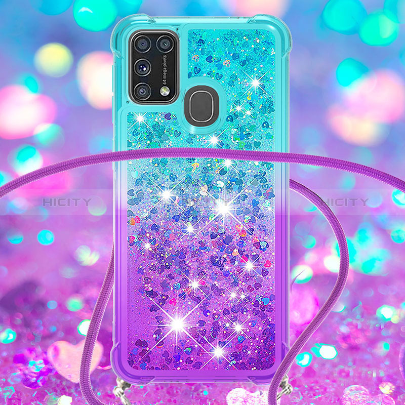 Funda Silicona Carcasa Goma Bling-Bling con Acollador Cordon Lanyard S01 para Samsung Galaxy M21s