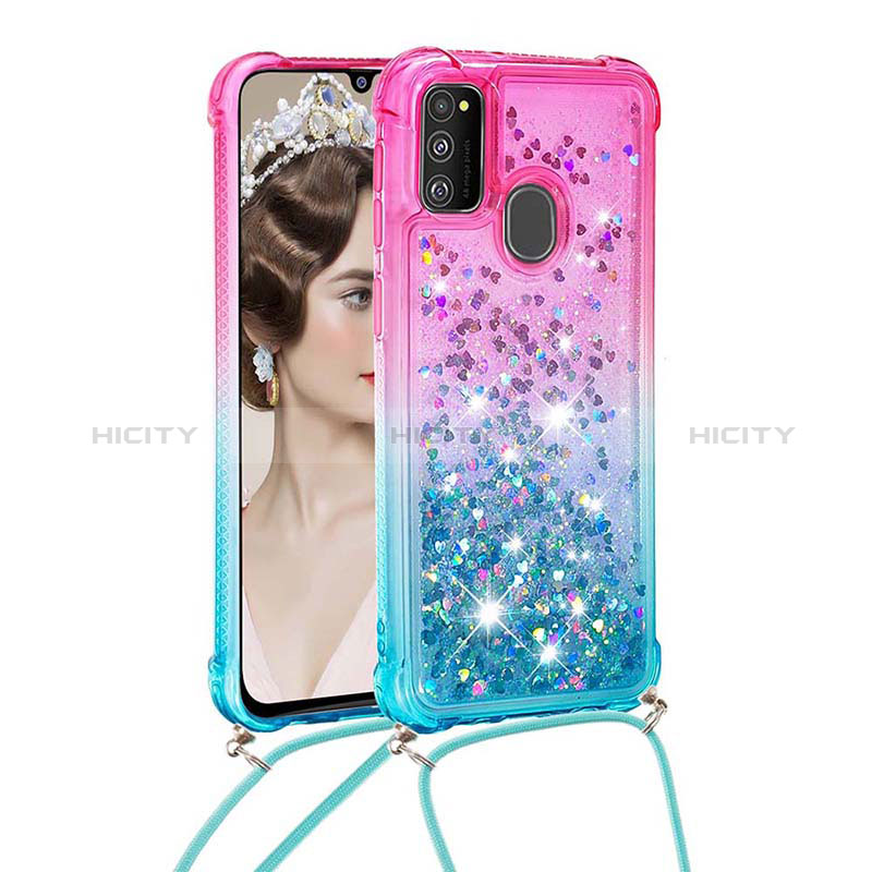 Funda Silicona Carcasa Goma Bling-Bling con Acollador Cordon Lanyard S01 para Samsung Galaxy M30s