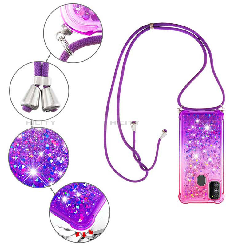 Funda Silicona Carcasa Goma Bling-Bling con Acollador Cordon Lanyard S01 para Samsung Galaxy M30s