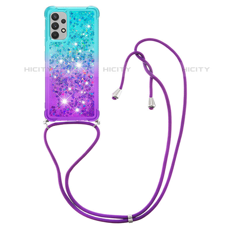 Funda Silicona Carcasa Goma Bling-Bling con Acollador Cordon Lanyard S01 para Samsung Galaxy M32 5G