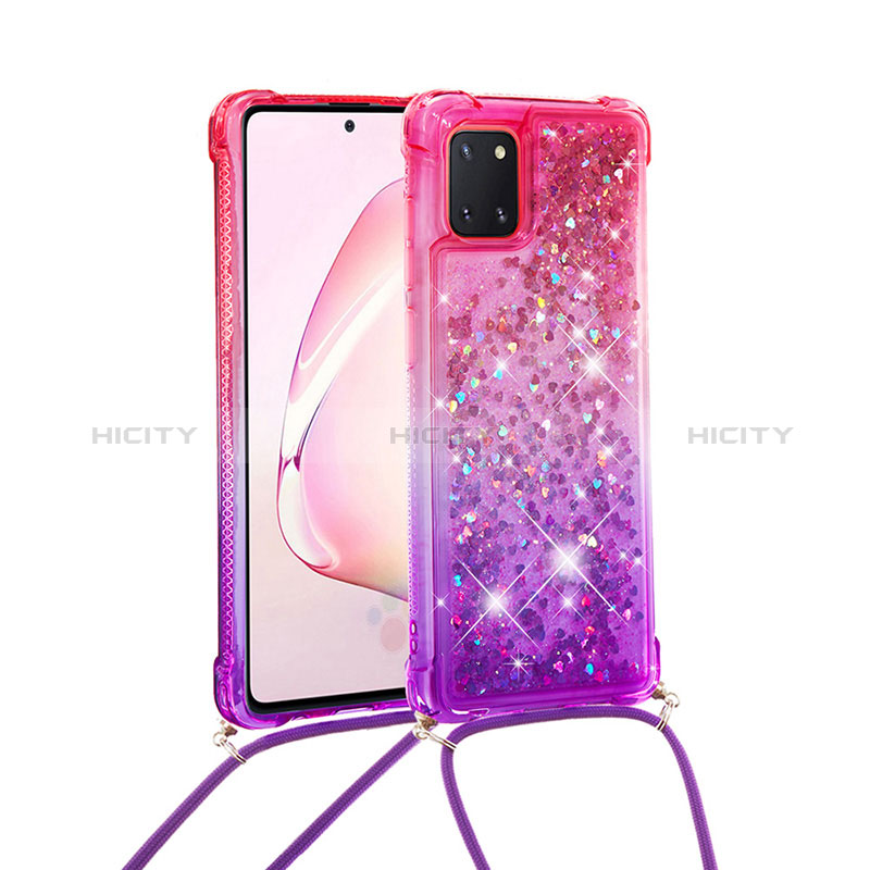 Funda Silicona Carcasa Goma Bling-Bling con Acollador Cordon Lanyard S01 para Samsung Galaxy M60s