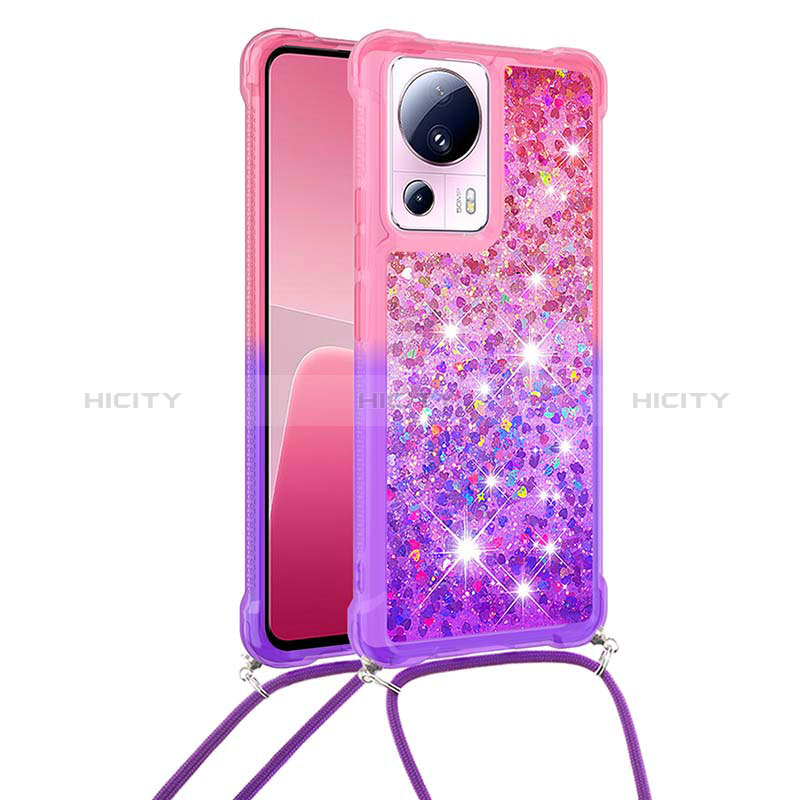 Funda Silicona Carcasa Goma Bling-Bling con Acollador Cordon Lanyard S01 para Xiaomi Mi 12 Lite NE 5G Rosa Roja