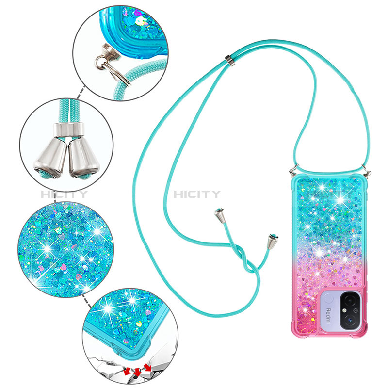 Funda Silicona Carcasa Goma Bling-Bling con Acollador Cordon Lanyard S01 para Xiaomi Poco C55