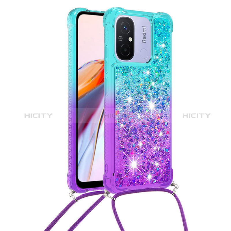 Funda Silicona Carcasa Goma Bling-Bling con Acollador Cordon Lanyard S01 para Xiaomi Poco C55 Azul Cielo