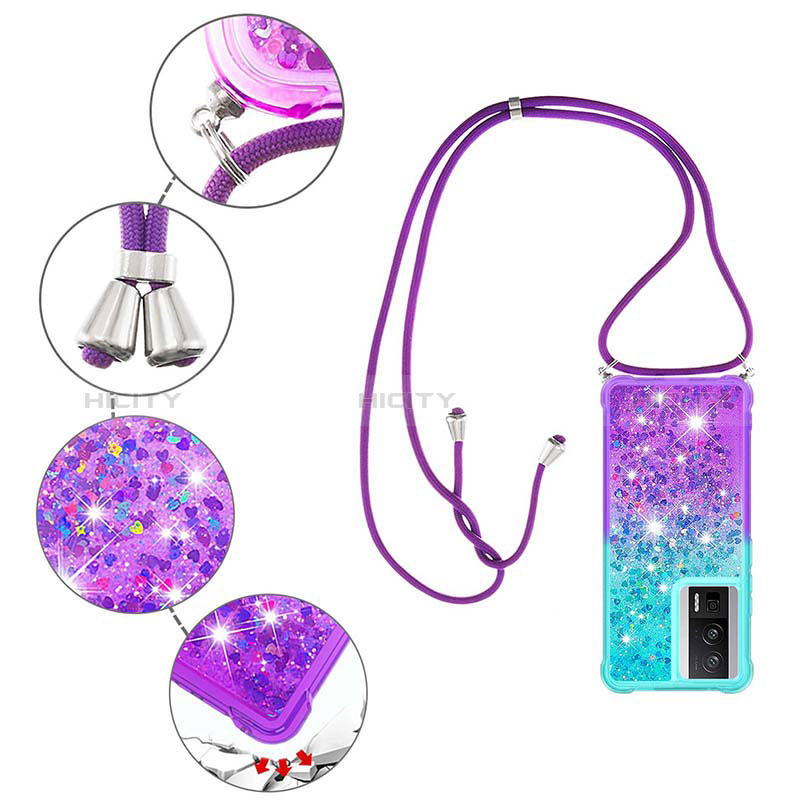 Funda Silicona Carcasa Goma Bling-Bling con Acollador Cordon Lanyard S01 para Xiaomi Poco F5 Pro 5G