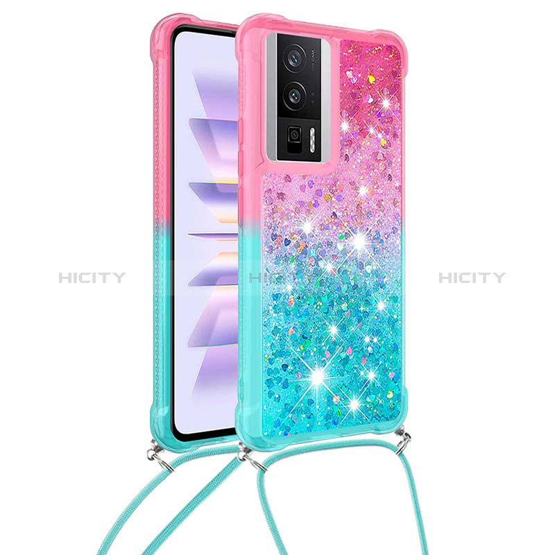 Funda Silicona Carcasa Goma Bling-Bling con Acollador Cordon Lanyard S01 para Xiaomi Redmi K60 5G Rosa