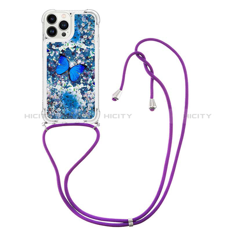 Funda Silicona Carcasa Goma Bling-Bling con Acollador Cordon Lanyard S02 para Apple iPhone 13 Pro Max