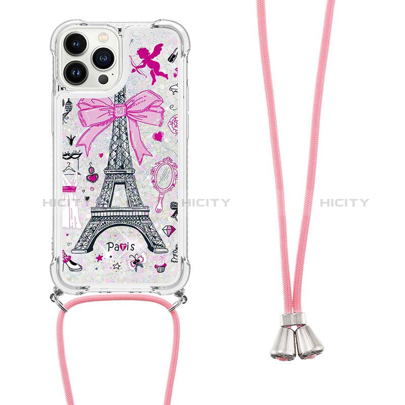 Funda Silicona Carcasa Goma Bling-Bling con Acollador Cordon Lanyard S02 para Apple iPhone 13 Pro Max