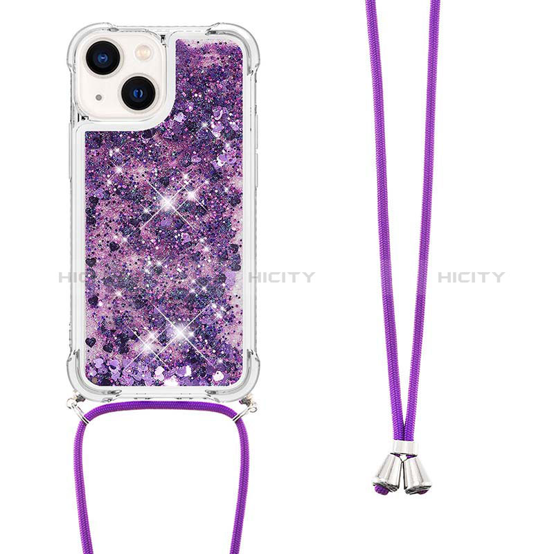 Funda Silicona Carcasa Goma Bling-Bling con Acollador Cordon Lanyard S02 para Apple iPhone 14