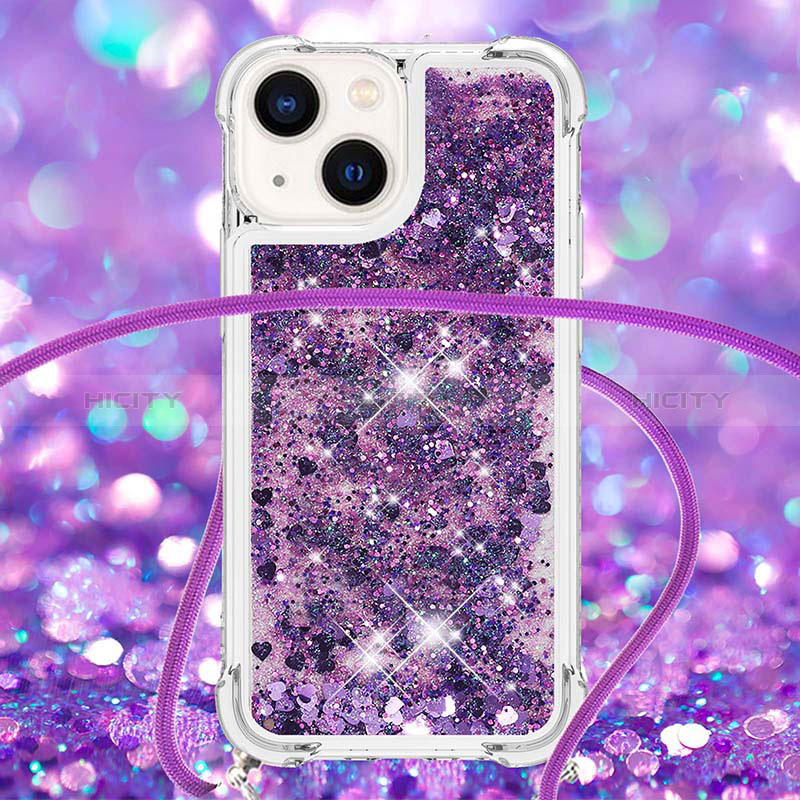 Funda Silicona Carcasa Goma Bling-Bling con Acollador Cordon Lanyard S02 para Apple iPhone 14 Plus