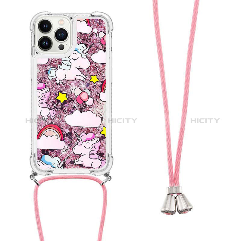 Funda Silicona Carcasa Goma Bling-Bling con Acollador Cordon Lanyard S02 para Apple iPhone 14 Pro Max