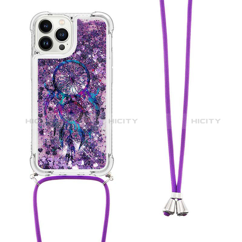 Funda Silicona Carcasa Goma Bling-Bling con Acollador Cordon Lanyard S02 para Apple iPhone 14 Pro Max