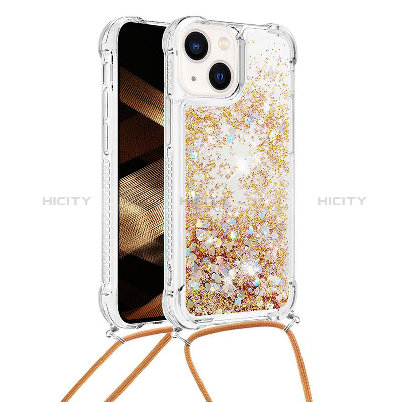 Funda Silicona Carcasa Goma Bling-Bling con Acollador Cordon Lanyard S02 para Apple iPhone 15 Plus