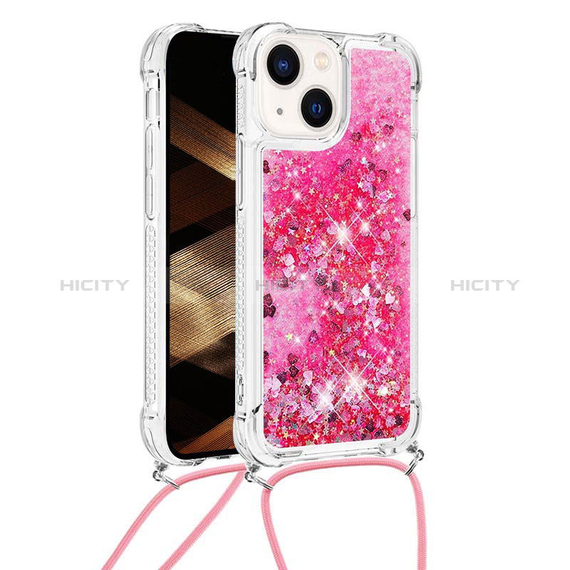 Funda Silicona Carcasa Goma Bling-Bling con Acollador Cordon Lanyard S02 para Apple iPhone 15 Plus