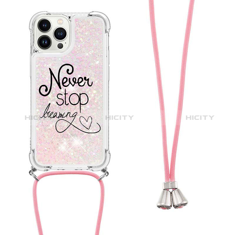 Funda Silicona Carcasa Goma Bling-Bling con Acollador Cordon Lanyard S02 para Apple iPhone 15 Pro