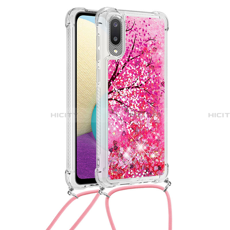 Funda Silicona Carcasa Goma Bling-Bling con Acollador Cordon Lanyard S02 para Samsung Galaxy A02