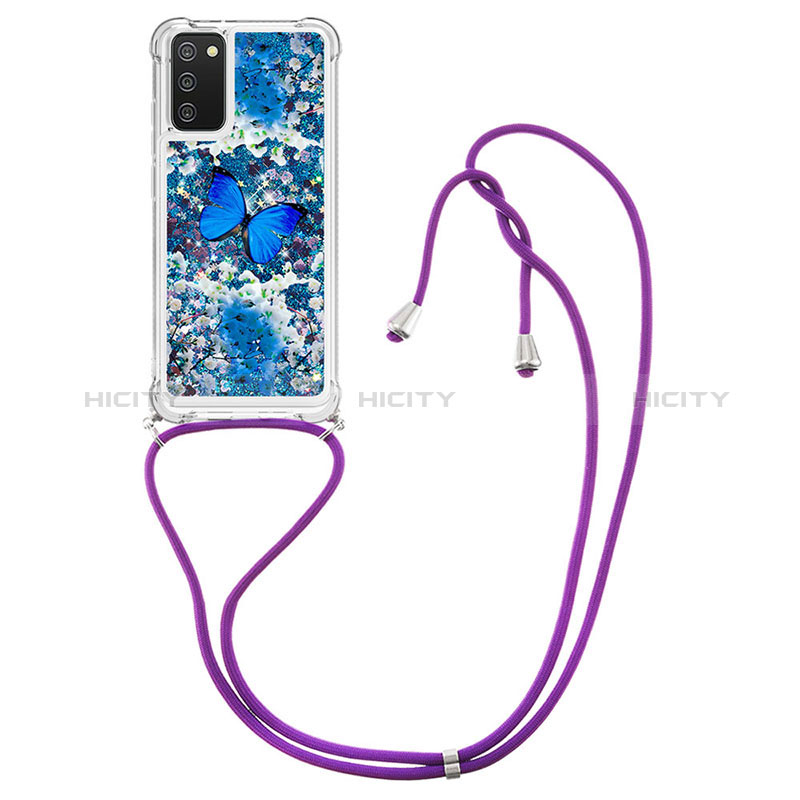 Funda Silicona Carcasa Goma Bling-Bling con Acollador Cordon Lanyard S02 para Samsung Galaxy A02s