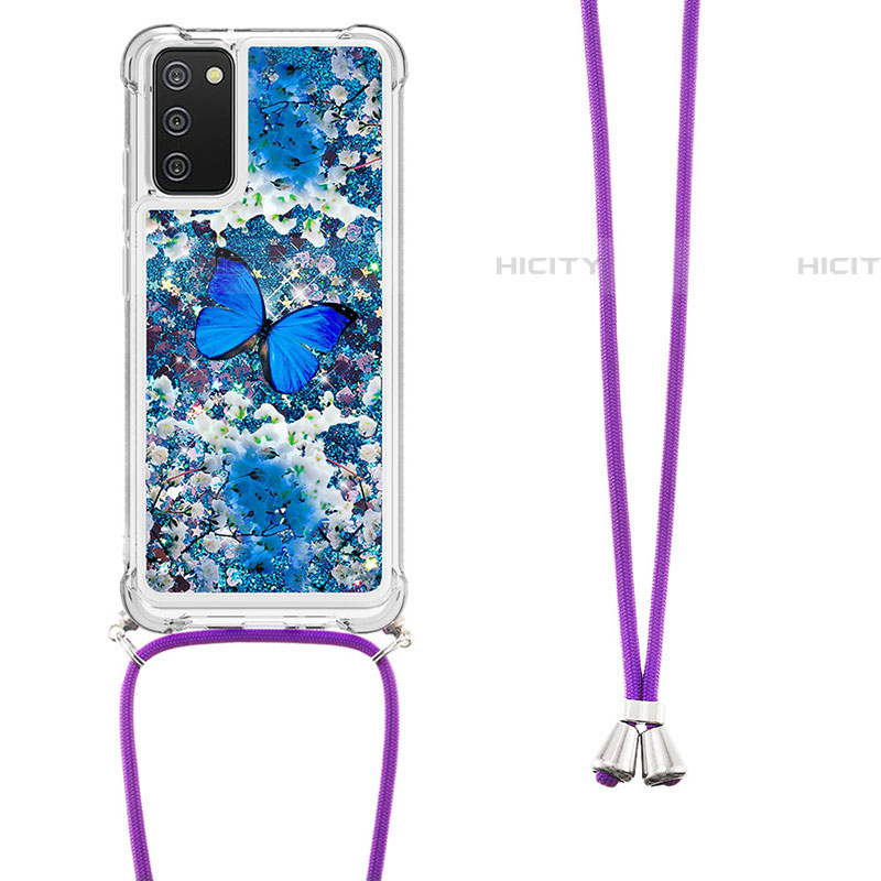 Funda Silicona Carcasa Goma Bling-Bling con Acollador Cordon Lanyard S02 para Samsung Galaxy A03s