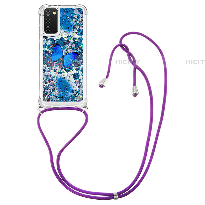 Funda Silicona Carcasa Goma Bling-Bling con Acollador Cordon Lanyard S02 para Samsung Galaxy A03s