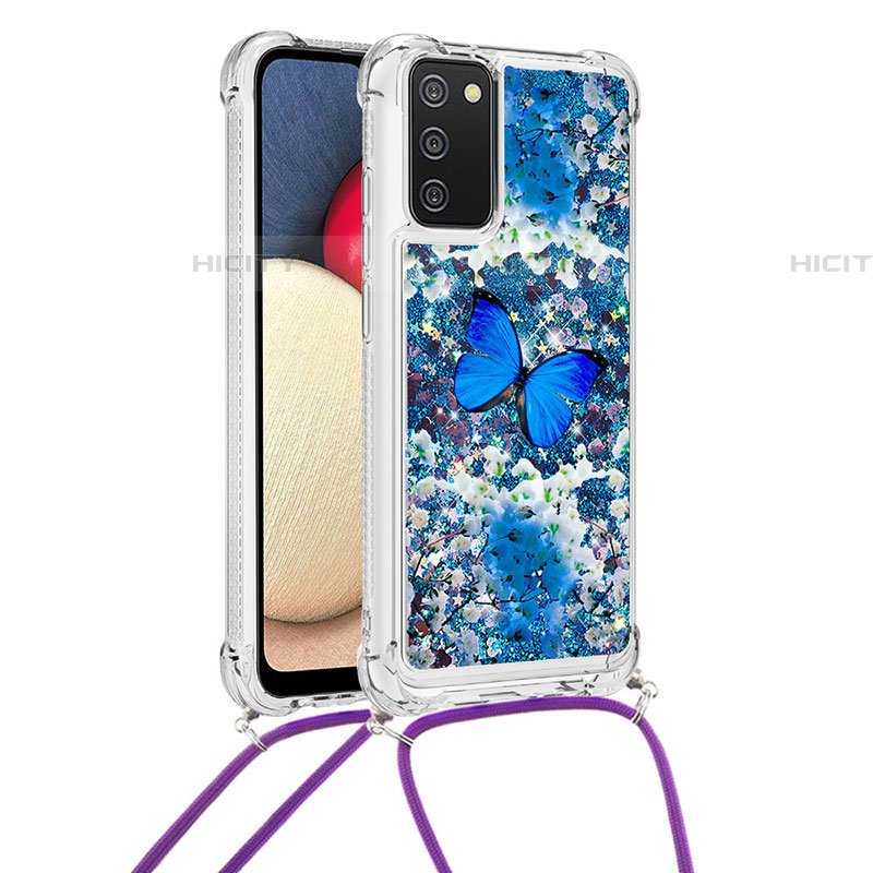 Funda Silicona Carcasa Goma Bling-Bling con Acollador Cordon Lanyard S02 para Samsung Galaxy A03s