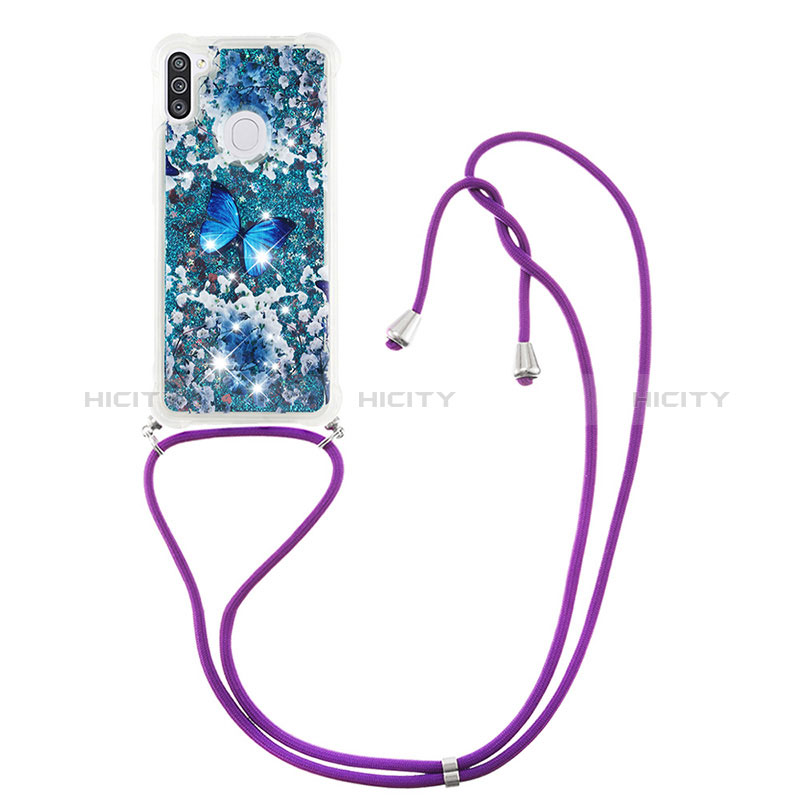 Funda Silicona Carcasa Goma Bling-Bling con Acollador Cordon Lanyard S02 para Samsung Galaxy A11