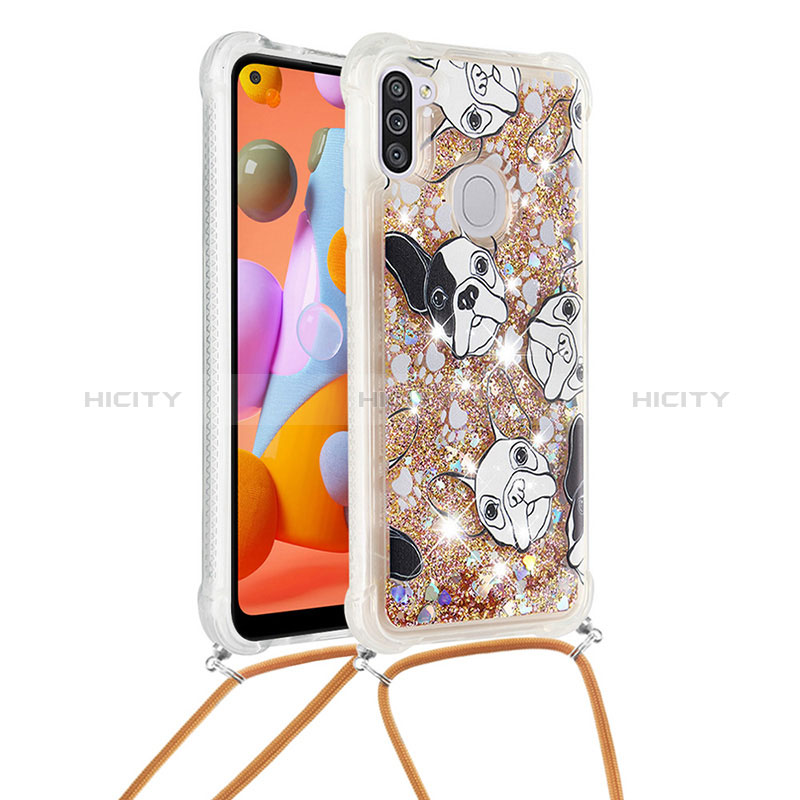 Funda Silicona Carcasa Goma Bling-Bling con Acollador Cordon Lanyard S02 para Samsung Galaxy A11