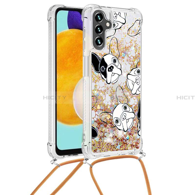 Funda Silicona Carcasa Goma Bling-Bling con Acollador Cordon Lanyard S02 para Samsung Galaxy A13 5G Oro