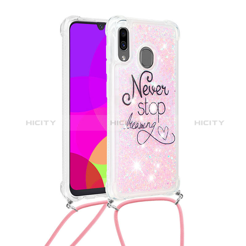 Funda Silicona Carcasa Goma Bling-Bling con Acollador Cordon Lanyard S02 para Samsung Galaxy A20