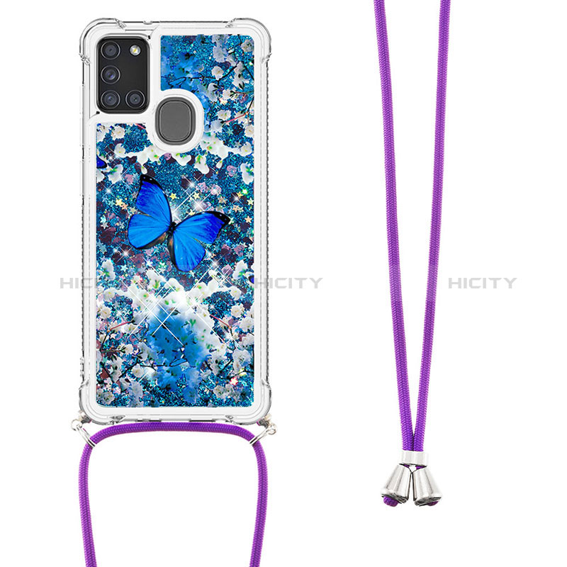 Funda Silicona Carcasa Goma Bling-Bling con Acollador Cordon Lanyard S02 para Samsung Galaxy A21s