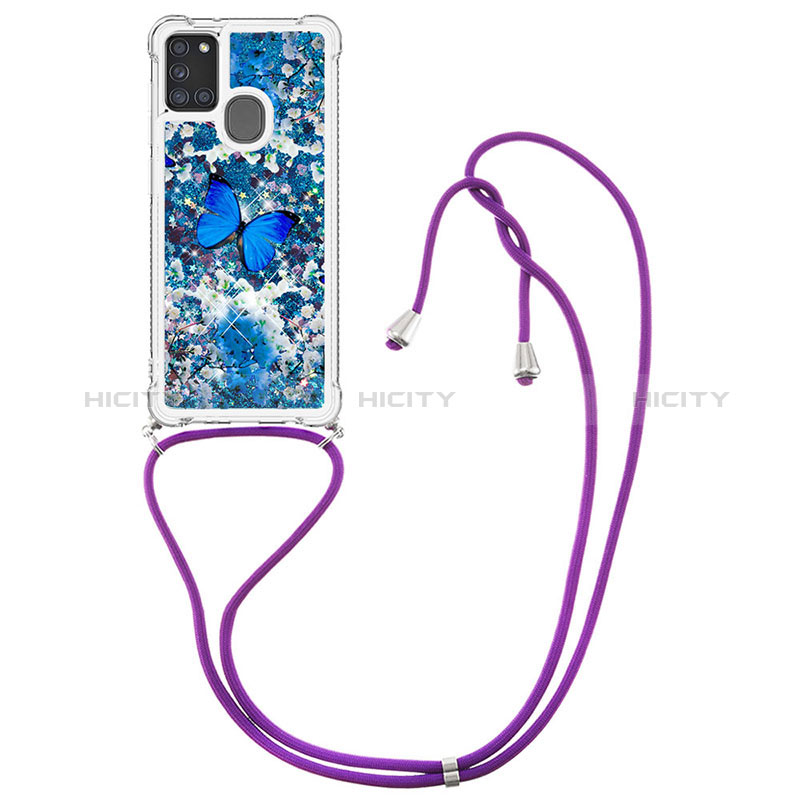 Funda Silicona Carcasa Goma Bling-Bling con Acollador Cordon Lanyard S02 para Samsung Galaxy A21s