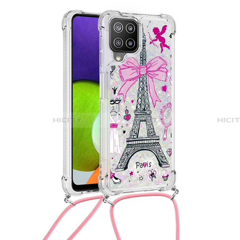 Funda Silicona Carcasa Goma Bling-Bling con Acollador Cordon Lanyard S02 para Samsung Galaxy A22 4G