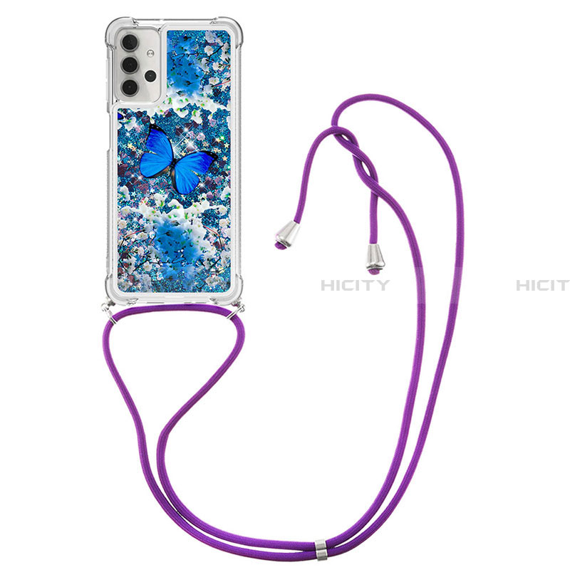 Funda Silicona Carcasa Goma Bling-Bling con Acollador Cordon Lanyard S02 para Samsung Galaxy A32 4G