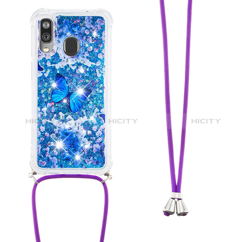 Funda Silicona Carcasa Goma Bling-Bling con Acollador Cordon Lanyard S02 para Samsung Galaxy A40