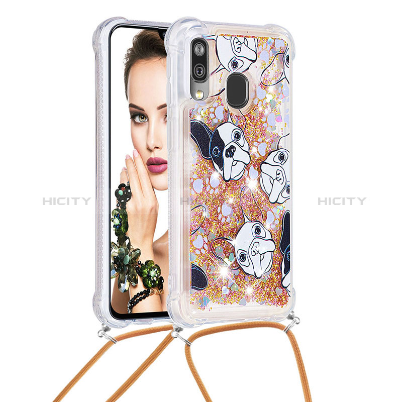 Funda Silicona Carcasa Goma Bling-Bling con Acollador Cordon Lanyard S02 para Samsung Galaxy A40