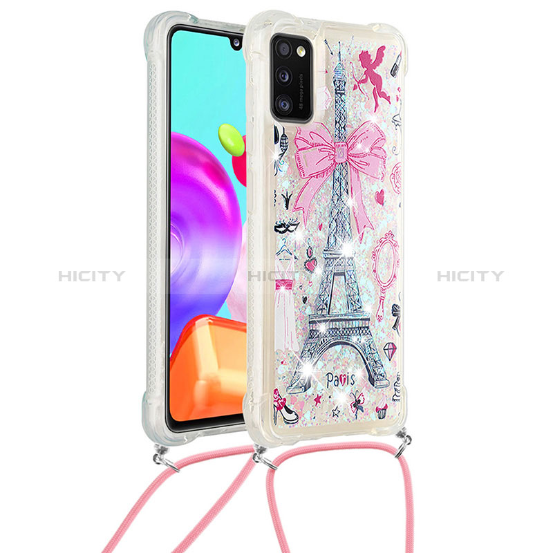 Funda Silicona Carcasa Goma Bling-Bling con Acollador Cordon Lanyard S02 para Samsung Galaxy A41