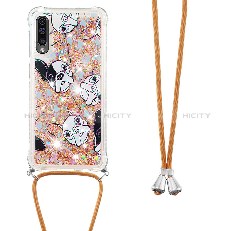 Funda Silicona Carcasa Goma Bling-Bling con Acollador Cordon Lanyard S02 para Samsung Galaxy A50