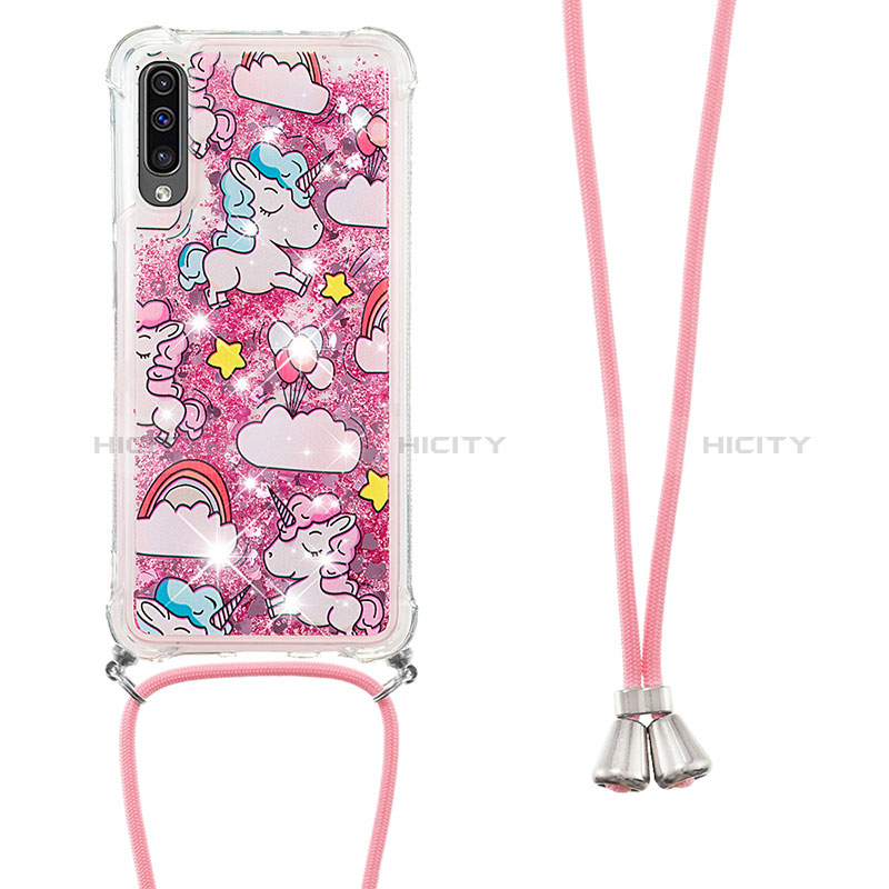 Funda Silicona Carcasa Goma Bling-Bling con Acollador Cordon Lanyard S02 para Samsung Galaxy A50