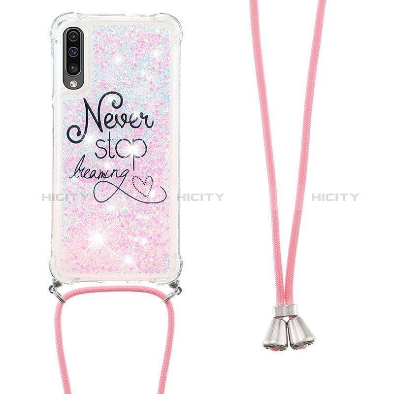 Funda Silicona Carcasa Goma Bling-Bling con Acollador Cordon Lanyard S02 para Samsung Galaxy A50