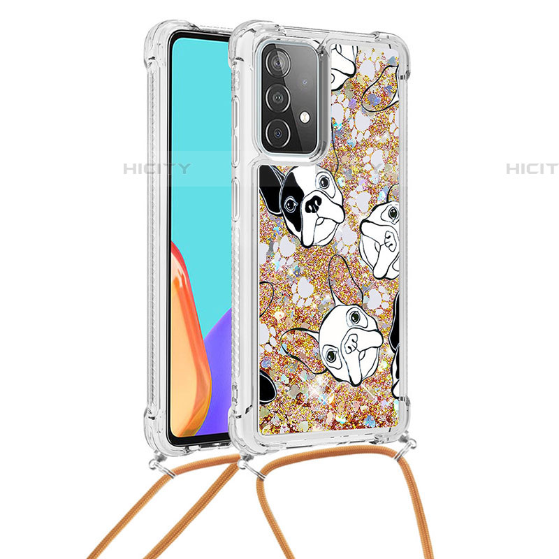 Funda Silicona Carcasa Goma Bling-Bling con Acollador Cordon Lanyard S02 para Samsung Galaxy A52 4G