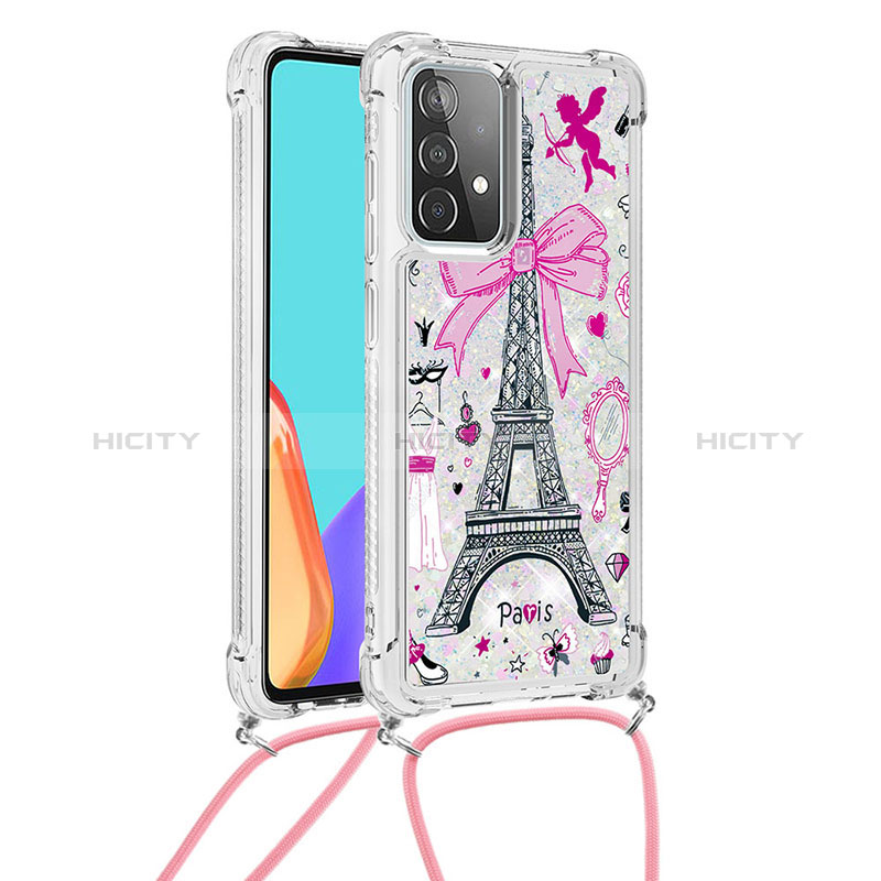 Funda Silicona Carcasa Goma Bling-Bling con Acollador Cordon Lanyard S02 para Samsung Galaxy A52s 5G