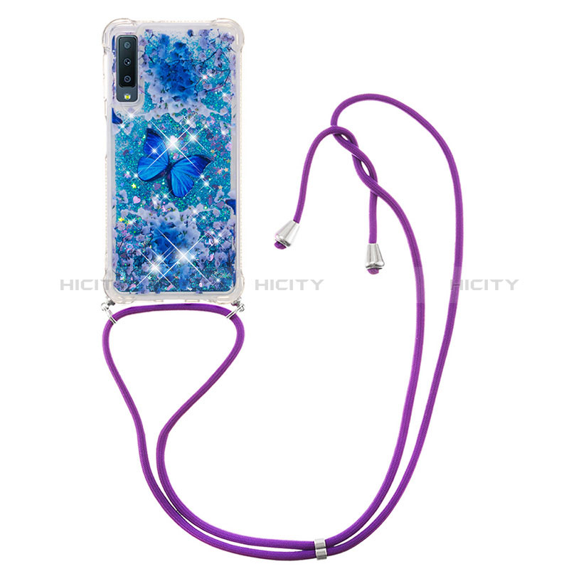 Funda Silicona Carcasa Goma Bling-Bling con Acollador Cordon Lanyard S02 para Samsung Galaxy A7 (2018) A750