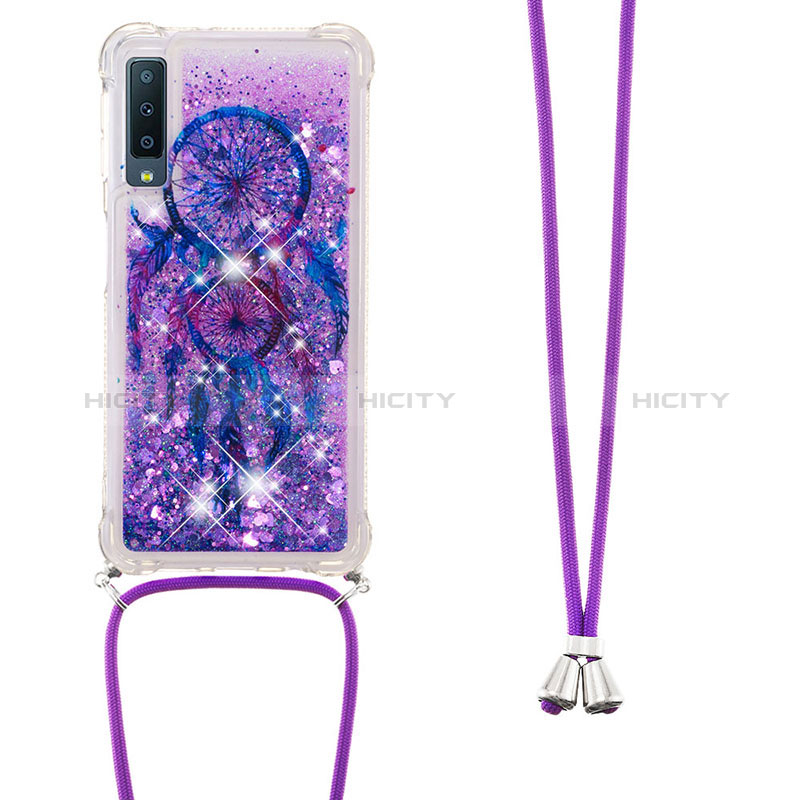 Funda Silicona Carcasa Goma Bling-Bling con Acollador Cordon Lanyard S02 para Samsung Galaxy A7 (2018) A750