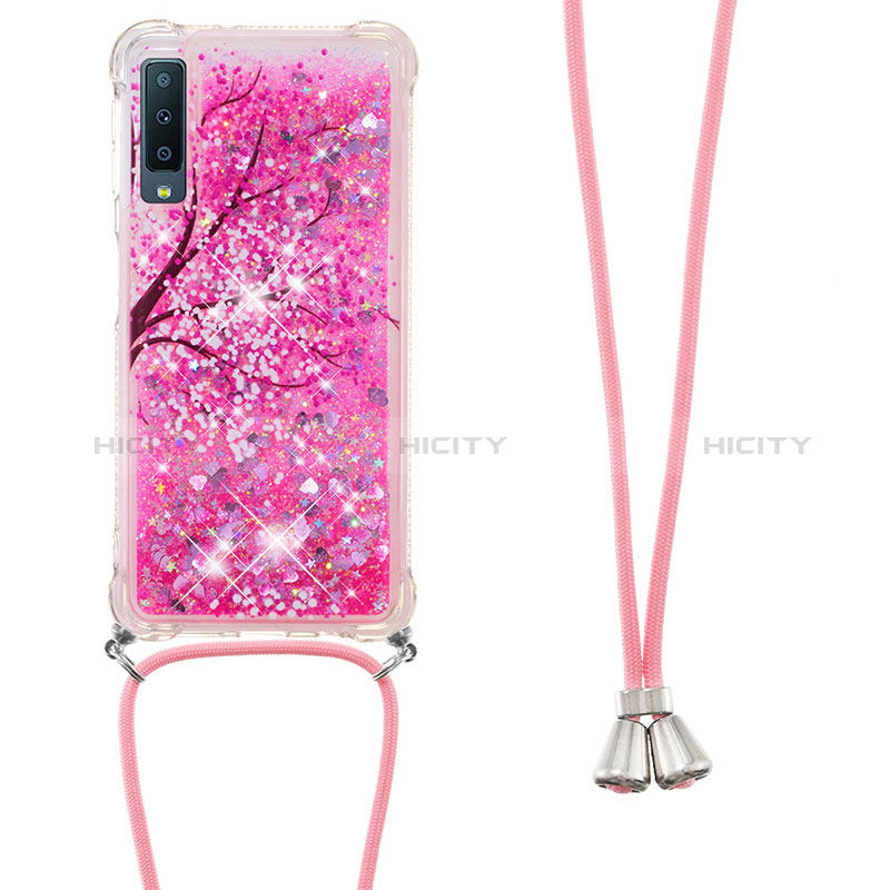 Funda Silicona Carcasa Goma Bling-Bling con Acollador Cordon Lanyard S02 para Samsung Galaxy A7 (2018) A750