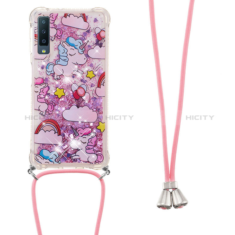 Funda Silicona Carcasa Goma Bling-Bling con Acollador Cordon Lanyard S02 para Samsung Galaxy A7 (2018) A750