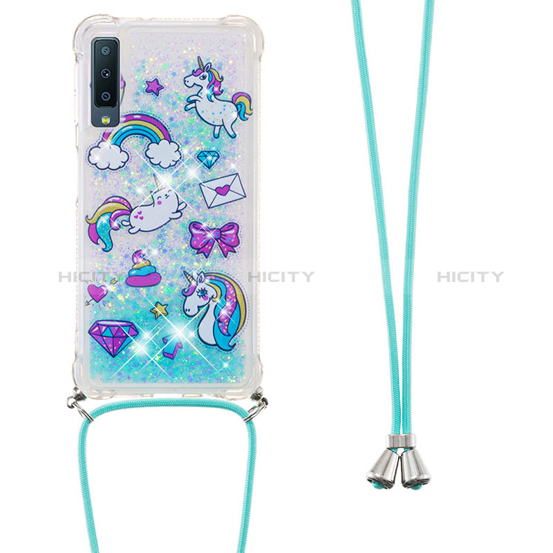 Funda Silicona Carcasa Goma Bling-Bling con Acollador Cordon Lanyard S02 para Samsung Galaxy A7 (2018) A750