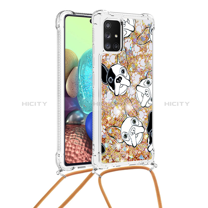 Funda Silicona Carcasa Goma Bling-Bling con Acollador Cordon Lanyard S02 para Samsung Galaxy A71 4G A715 Oro