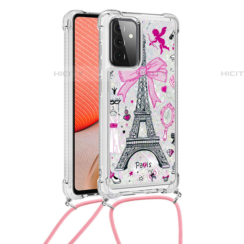 Funda Silicona Carcasa Goma Bling-Bling con Acollador Cordon Lanyard S02 para Samsung Galaxy A72 4G